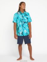 camisa de manga corta con hojas sangrantes azul eléctrico Z44ZX163 ropa hombres