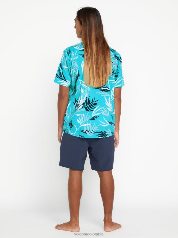 camisa de manga corta con hojas sangrantes azul eléctrico Z44ZX163 ropa hombres - Image 3
