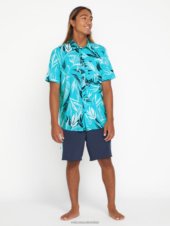 camisa de manga corta con hojas sangrantes azul eléctrico Z44ZX163 ropa hombres - Image 1