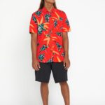 camisa de manga corta de tiempo de la isla naranja roja Z44ZX152 ropa hombres