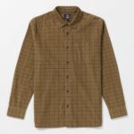 camisa de manga larga de lucioperca caqui oscuro Z44ZX134 ropa hombres