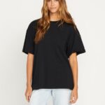 camiseta de manga corta sólida con lanzamiento de piedras negro Z44ZX821 ropa mujer