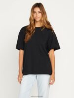 camiseta de manga corta sólida con lanzamiento de piedras negro Z44ZX821 ropa mujer