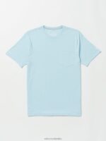 camiseta sólida de manga corta con bolsillo azul brumoso Z44ZX13 ropa hombres