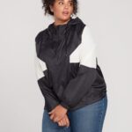 cortavientos apedreado de viento de talla grande blanco negro Z44ZX892 ropa mujer
