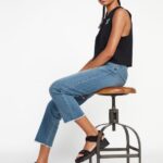 pantalones de tiro alto con escalón de piedra azul jaspe Z44ZX966 ropa mujer