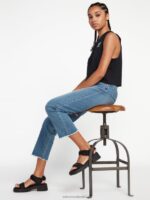 pantalones de tiro alto con escalón de piedra azul jaspe Z44ZX966 ropa mujer