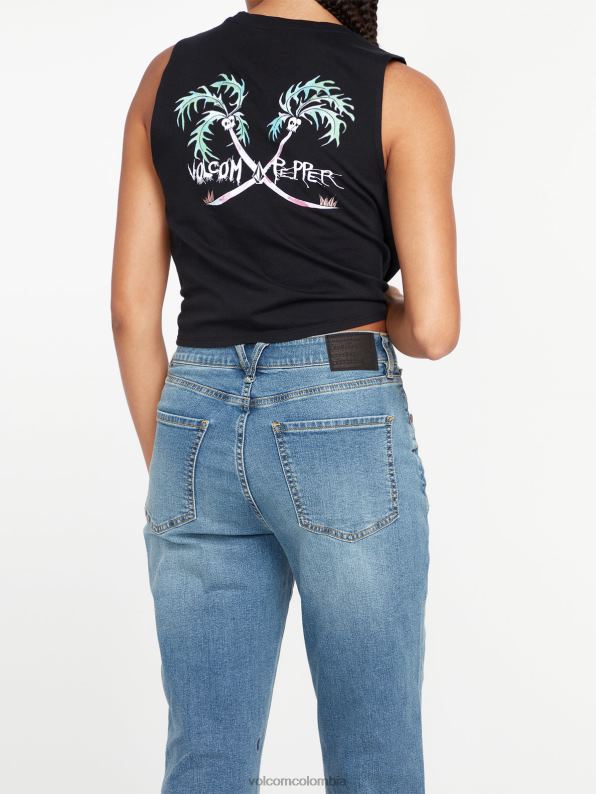 pantalones de tiro alto con escalón de piedra azul jaspe Z44ZX966 ropa mujer - Image 3