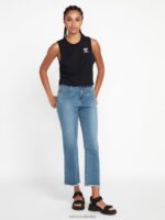 pantalones de tiro alto con escalón de piedra azul jaspe Z44ZX966 ropa mujer - Image 5