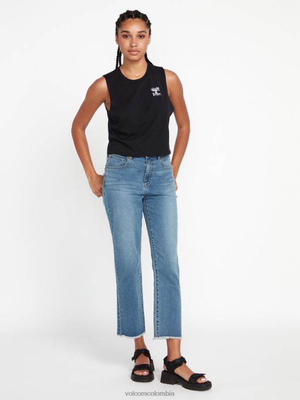 pantalones de tiro alto con escalón de piedra azul jaspe Z44ZX966 ropa mujer - Image 5