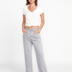 pantalones de tiro alto con escalón de piedra rayo de luna Z44ZX961 ropa mujer