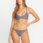 parte superior de bikini simplemente sólida con cuello en V pizarra gris Z44ZX1054 ropa mujer