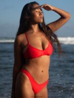 top de bikini simplemente sólido con cuello en V caramelo de manzana Z44ZX1073 ropa mujer